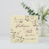 つる植物及び蝶保存日付の招待状のクリーム セーブザデート (スタンド正面)