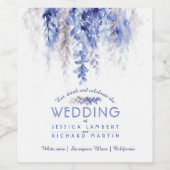 つる植物水色ダークブルー灰色結婚白 ワインラベル (シングルラベル)