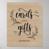 つる植物素朴ウエディングカードとギフトサインのポスター ポスター (正面)