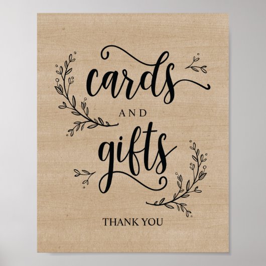 つる植物素朴ウエディングカードとギフトサインのポスター ポスター (正面)