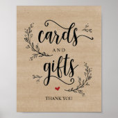 つる植物素朴ウエディングカードとギフトサインのポスター ポスター (正面)