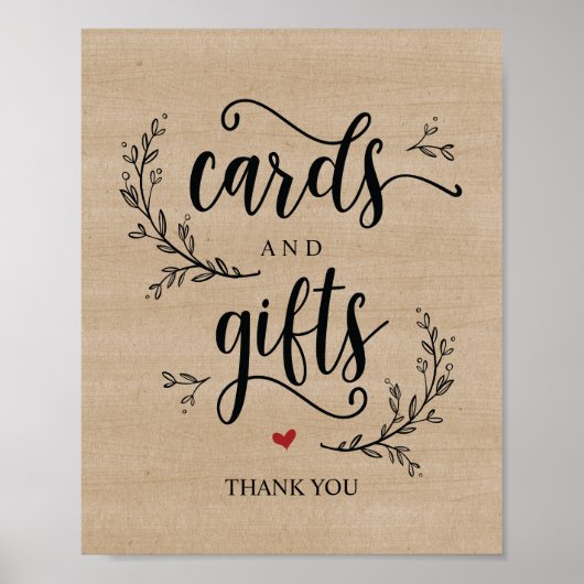 つる植物素朴ウエディングカードとギフトサインのポスター ポスター (正面)