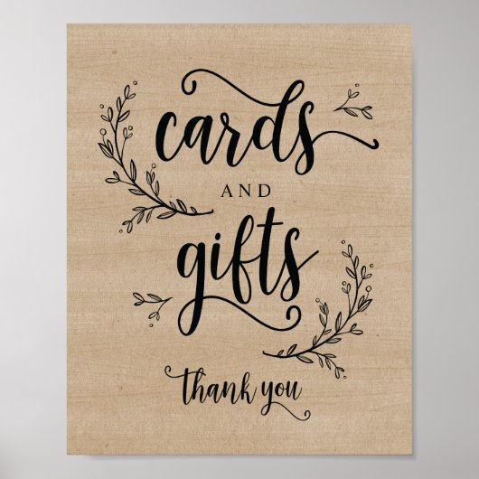 つる植物素朴ウエディングカードとギフトサインのポスター ポスター (正面)