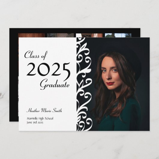 つる植物縁ど写真の卒業発表 招待状 (正面/裏面)