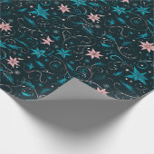 つる植物花植物性グリーンピンククリスマス ラッピングペーパー (角)