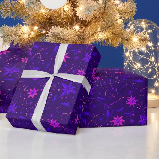 つる植物花植物紫色ピンクのクリスマス ラッピングペーパー (クリスマス)