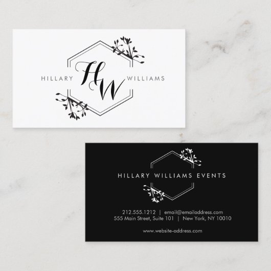 つる植物華美と葉モノグラムエンブレムビジネスカード 名刺 (正面/裏面)