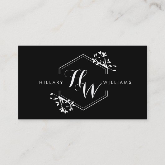 つる植物華美と葉モノグラムエンブレムビジネスカード 名刺 (正面)