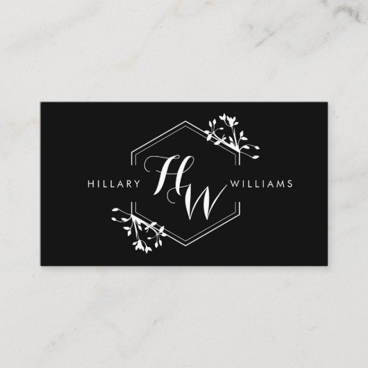 つる植物華美と葉モノグラムエンブレムビジネスカード 名刺 (正面)