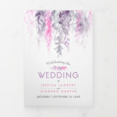 つる植物藍紫ピンクの水色結婚の 三つ折りプログラム (カバー)