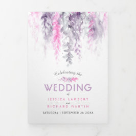 つる植物藍紫ピンクの水色結婚の 三つ折りプログラム