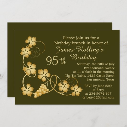 つる植物、あなたの背景の第95誕生日の陸軍少佐の階級章 招待状 (正面/裏面)