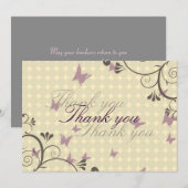 つる植物&バタフライデザインサンキューカードクリーム サンキューカード (正面/裏面)