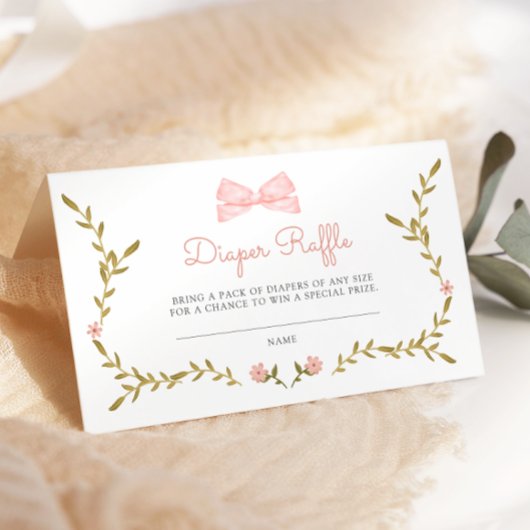 つる植物&ピンクフローラ赤ちゃんシャワーおむつラッフル エンクロージャーカード