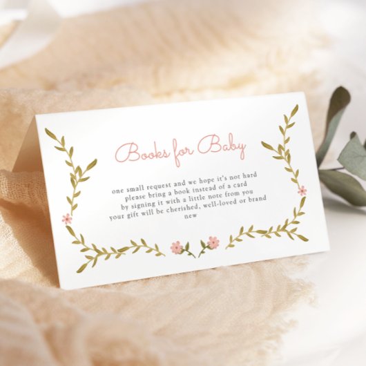 つる植物&ピンクフローラ赤ちゃんシャワーベビー用ブック エンクロージャーカード