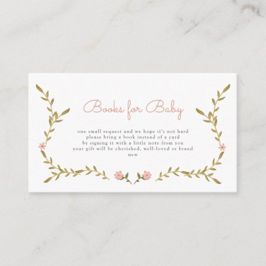 つる植物&ピンクフローラ赤ちゃんシャワーベビー用ブック エンクロージャーカード (正面)