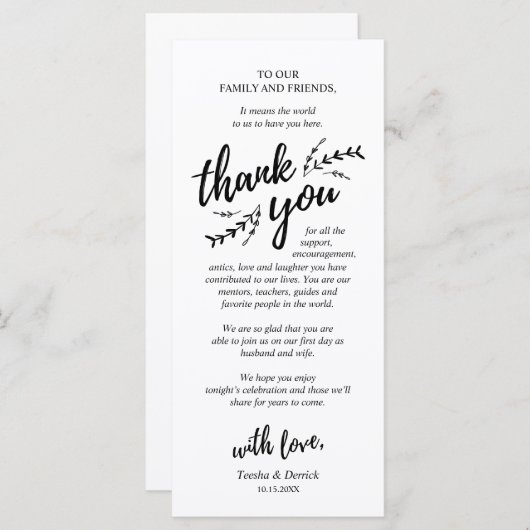 つる植物、素朴ディナー·プレイス設定サンキューカード プログラム (正面/裏面)