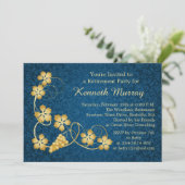 つる植物、青いダマスク織の退職パーティーの陸軍少佐の階級章 招待状 (スタンド正面)