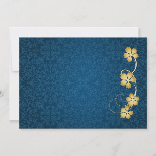 つる植物、青いダマスク織の退職パーティーの陸軍少佐の階級章 招待状 (裏面)