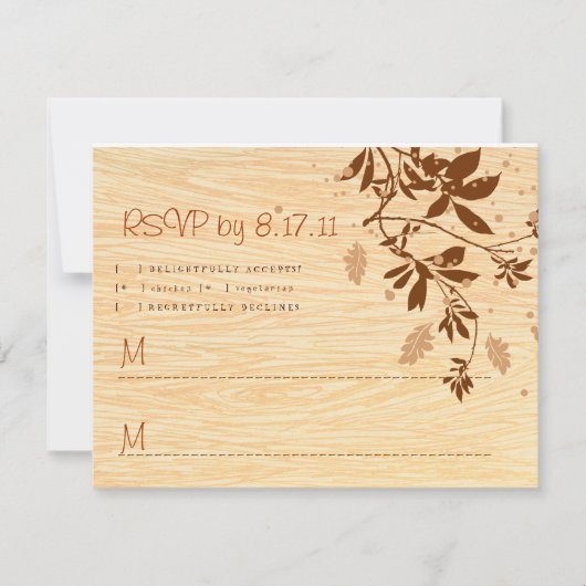 つる植物RSVPが付いているWoodgrain 出欠カード (正面)