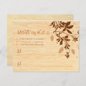 つる植物RSVPが付いているWoodgrain 出欠カード (正面/裏面)
