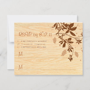 つる植物RSVPが付いているWoodgrain 出欠カード