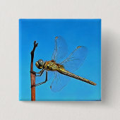 つる芸術的On Dragonfly Against Cerulean Blue 缶バッジ (正面)