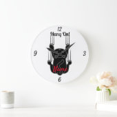 つるOn Black Cat Thunder_Cove ラージ壁時計 (ホーム)