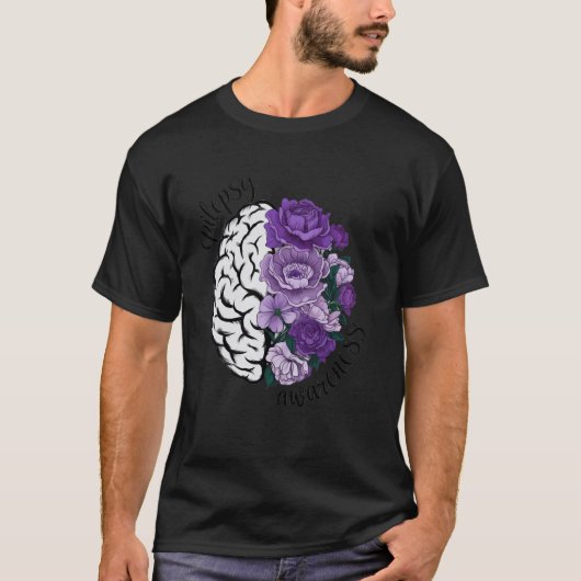 てんかん啓発パープルブレインフラワー Tシャツ (正面)
