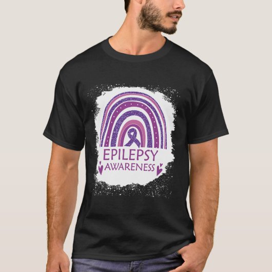 てんかん啓発ブリーチド・レインボー紫のリボン Tシャツ (正面)