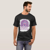 てんかん啓発ブリーチド・レインボー紫のリボン Tシャツ (正面フル)