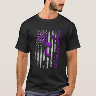 てんかん啓発愛国アメリカ国旗パープル Tシャツ