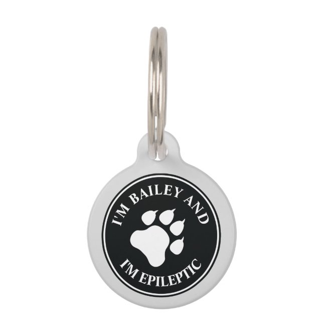 てんかん文字付き白黒ドッグポー ペット　ネームタグ (正面)