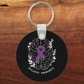 てんかん認識度リボンパープルてんかん脳Gr キーホルダー (正面)