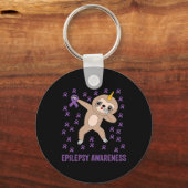 てんかん認識度紫リボン – てんかんアワーン キーホルダー (正面)