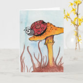 てんとう虫およびきのこ カード (黄色い花)