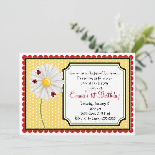 てんとう虫およびデイジーの誕生日の招待状 招待状 (スタンド正面)