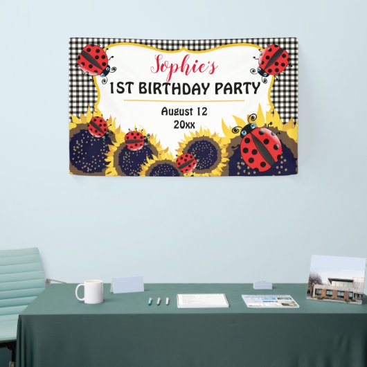 てんとう虫およびヒマワリの点検の第1誕生会 横断幕 (トレードショー)