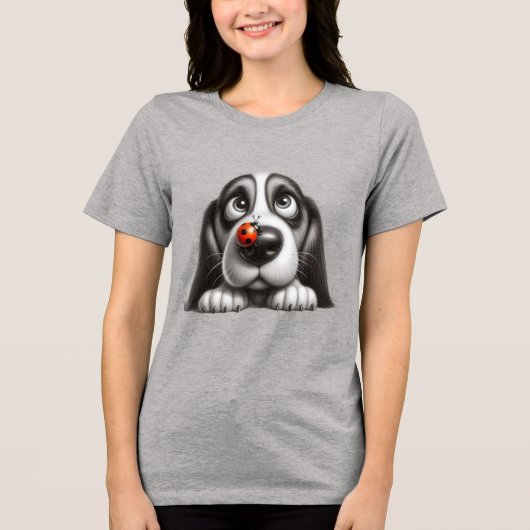 てんとう虫と可愛い犬 トライブレンドTシャツ (正面)