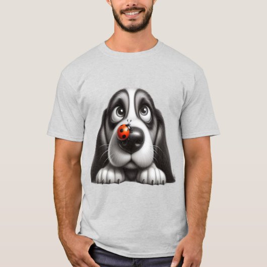 てんとう虫と可愛い犬 Tシャツ (正面)