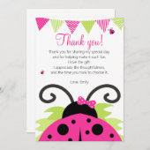 てんとう虫のショッキングピンクのパーティーのサンキューカード サンキューカード (正面/裏面)