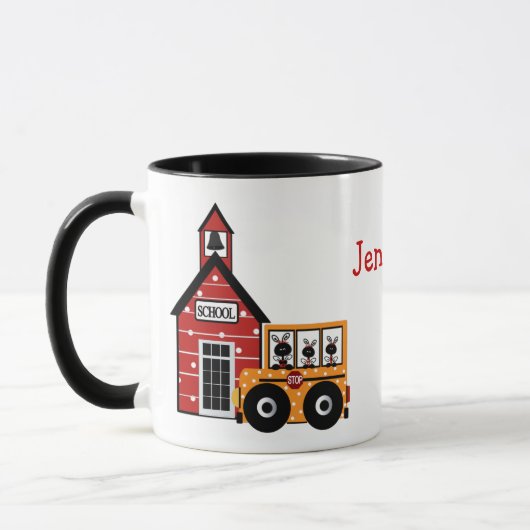 てんとう虫のスクールバスの先生のマグ マグカップ (左)