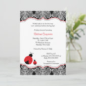 てんとう虫のダマスク織のベビーシャワー|の誕生会の招待 招待状 (スタンド正面)