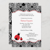 てんとう虫のダマスク織のベビーシャワー|の誕生会の招待 招待状 (正面/裏面)