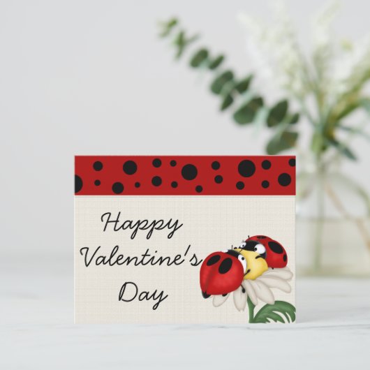 てんとう虫のハッピーバレンタインデーの郵便はがき シーズンポストカード (スタンド正面)