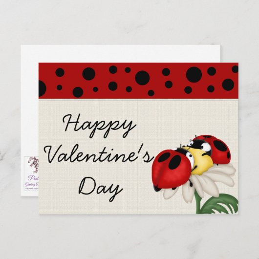 てんとう虫のハッピーバレンタインデーの郵便はがき シーズンポストカード (正面/裏面)