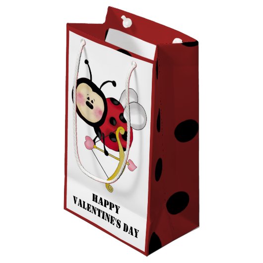 てんとう虫のバレンタインの小さいギフトバッグ スモールペーパーバッグ (正面アングル)