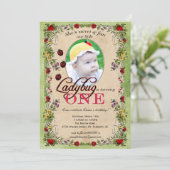 てんとう虫のパーティの招待状-写真、1歳 招待状 (スタンド正面)