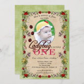 てんとう虫のパーティの招待状-写真、1歳 招待状 (正面/裏面)