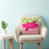 てんとう虫のピンクの緑のパーソナライズな枕 クッション (椅子)